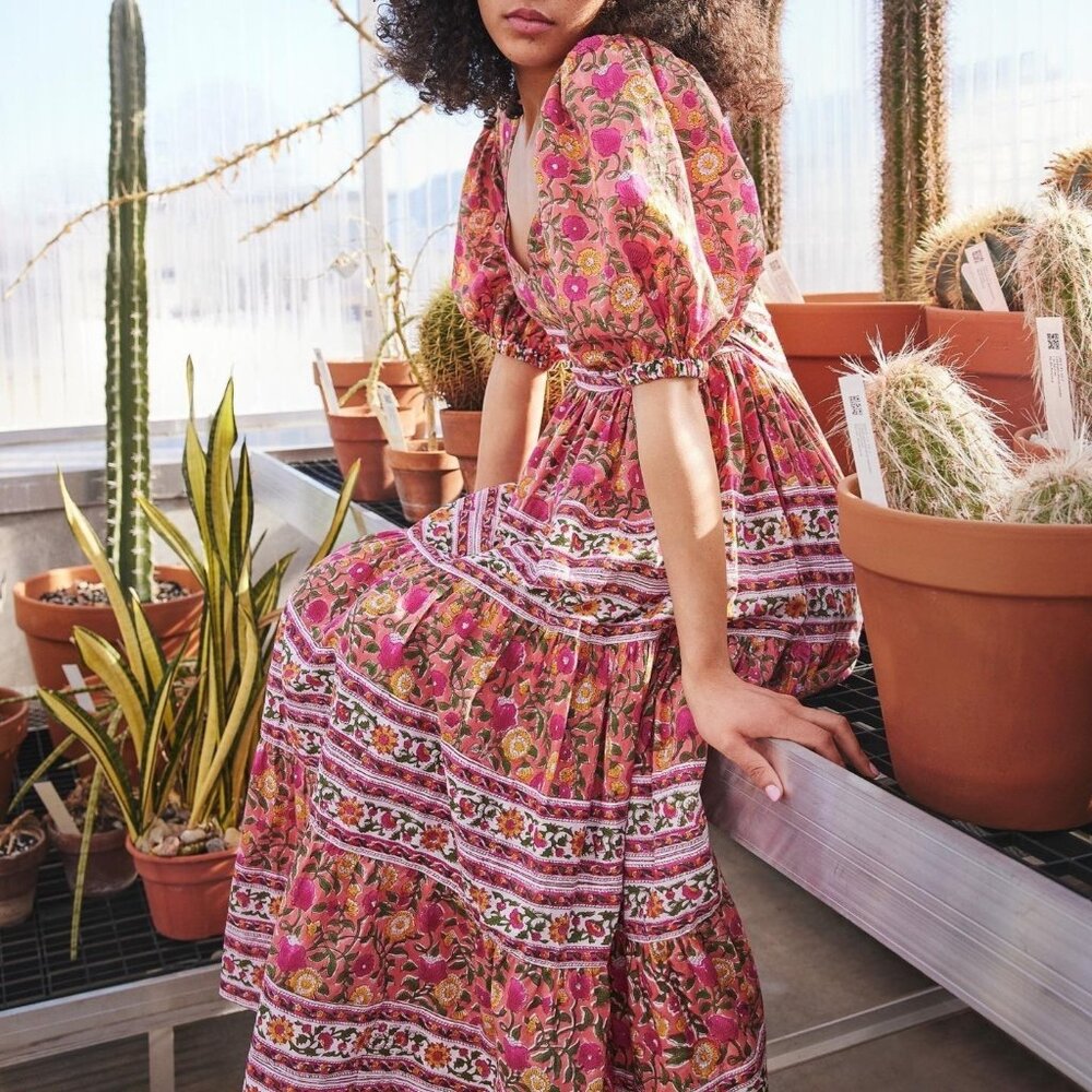 Mille Resort & Travel "MAJA" Floral Tiered Cotton Midi Dress